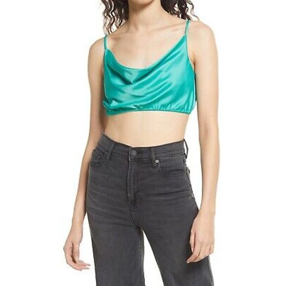 Vero Moda Nat Satin Crop Top in Marine Green - Picture 1 of 7